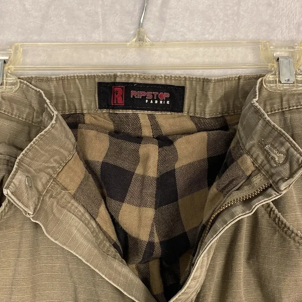Wrangler Cargo Ripstop Pants Mens 34x31 Khaki Workwear Utility Fleece Lined